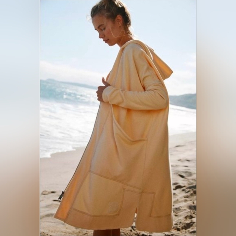 Light Yellow Hooded Beach Cover-Up Coat
